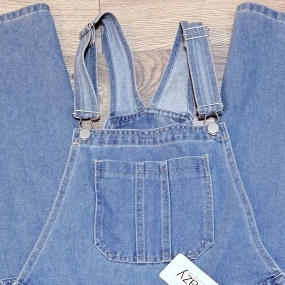Dazy Womens Wide Leg Denim Bib Overalls Size L Blue Jean Farmcore Garden Faded - Picture 8 of 15